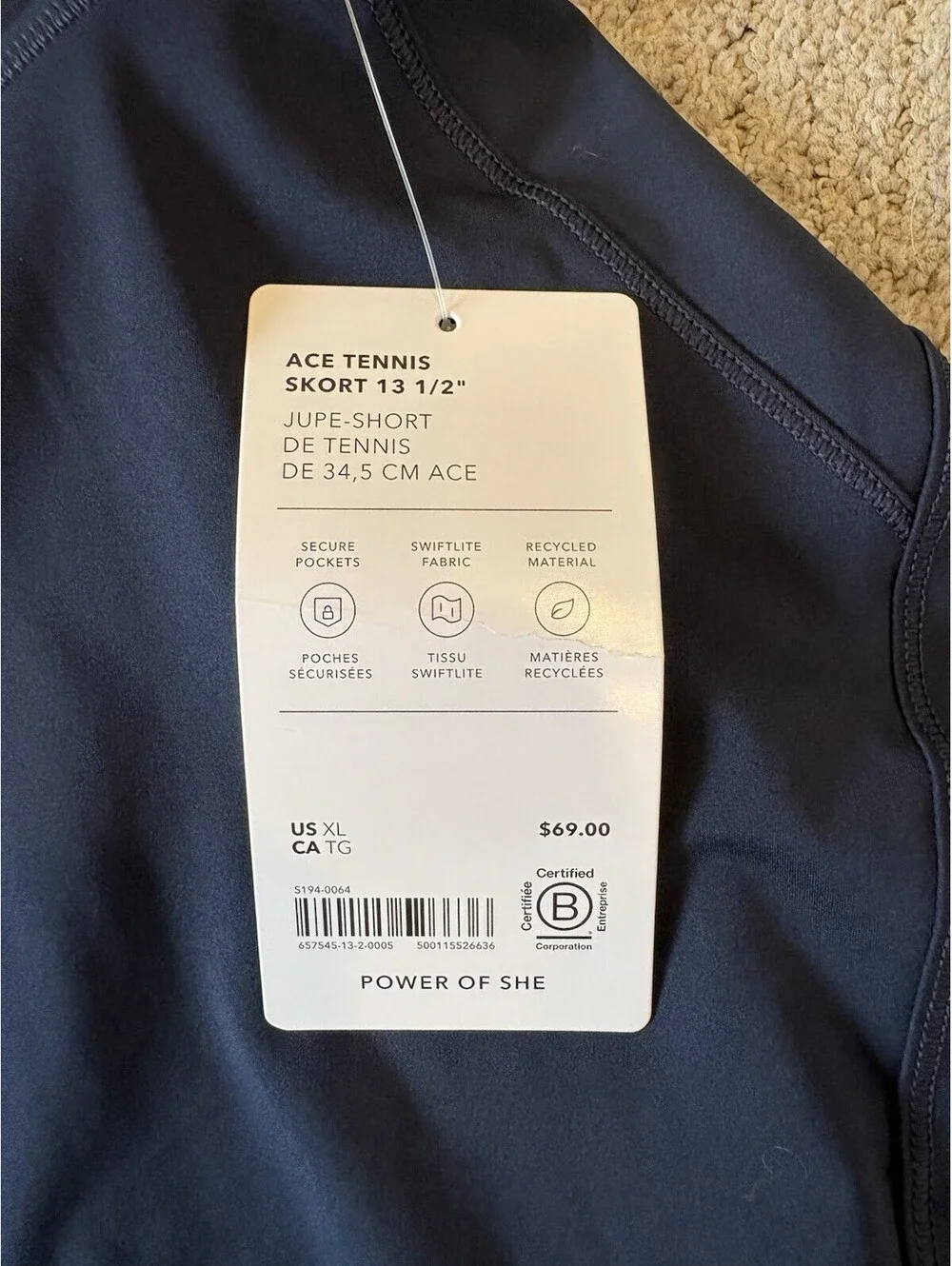 Athleta Ace Tennis Skort Women's XL Navy Blue 13.5